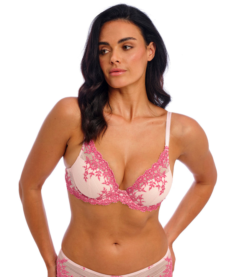 Wacoal Embrace Lace Padded Plunge Bra in Ballet Slipper / Chateau Rose